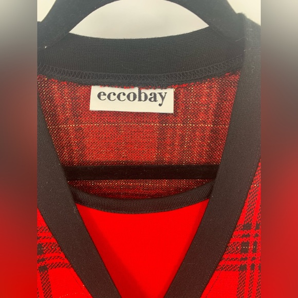 Vintage Preppy 80s/90s Red Black Gold Two in One Sweater Large - Picture 5 of 13